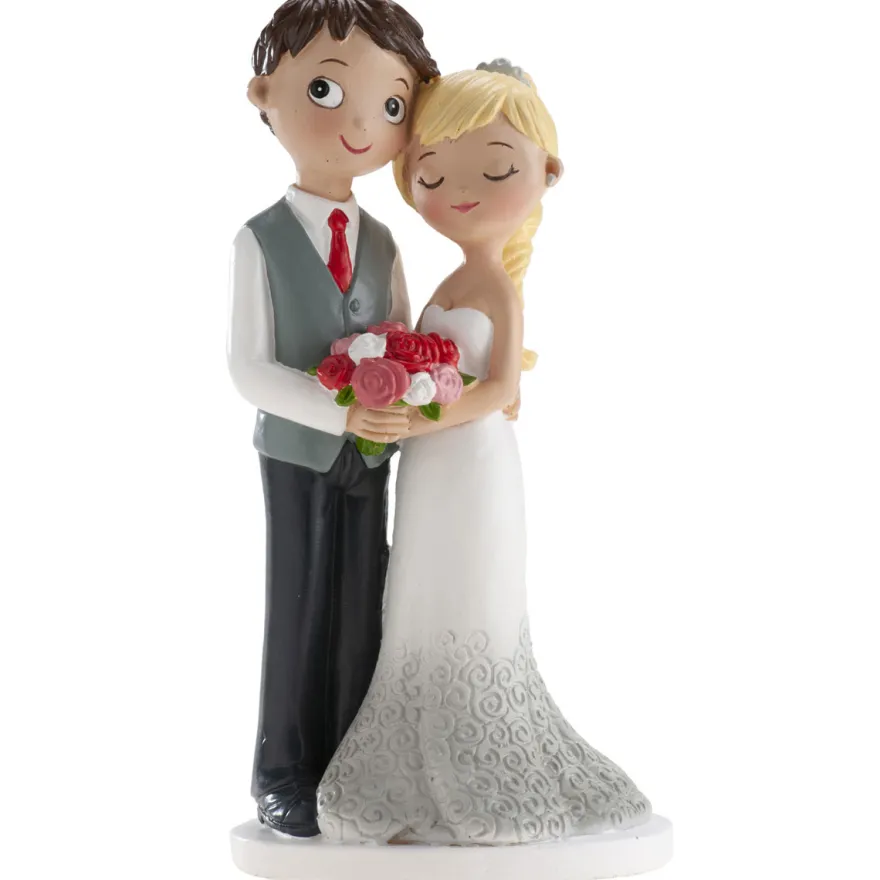 Tortenfigur Hochzeit - Brautpaar mit rotem Brautstrauss