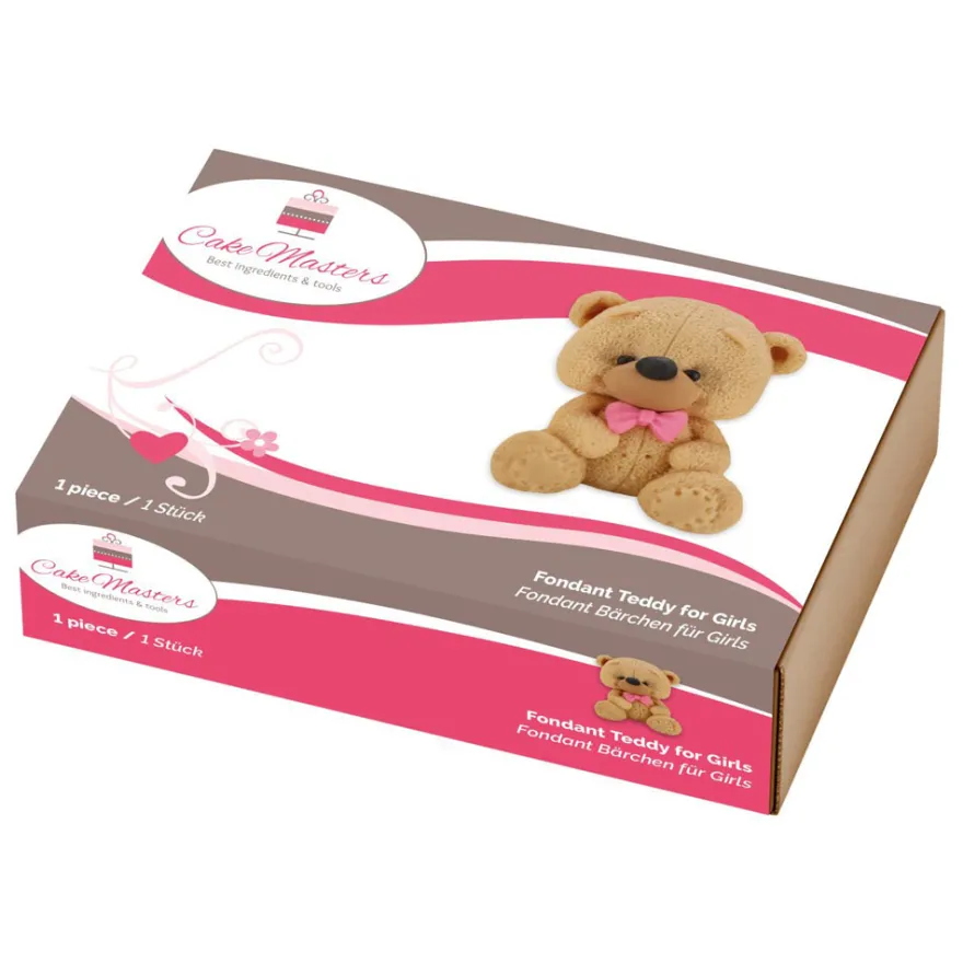Tortenfigur Zuckerfigur Bär mit rosa Schleife