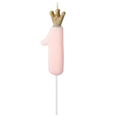 Zahlenkerze Rosa mit Krone - Zahl 1